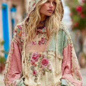 Never Worn, in original packaging, Floral Hooded Boho Top